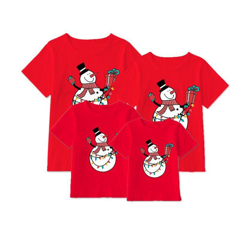 Christmas parent-child family clothing cartoon Christmas snowman printed short sleeve t-shirt